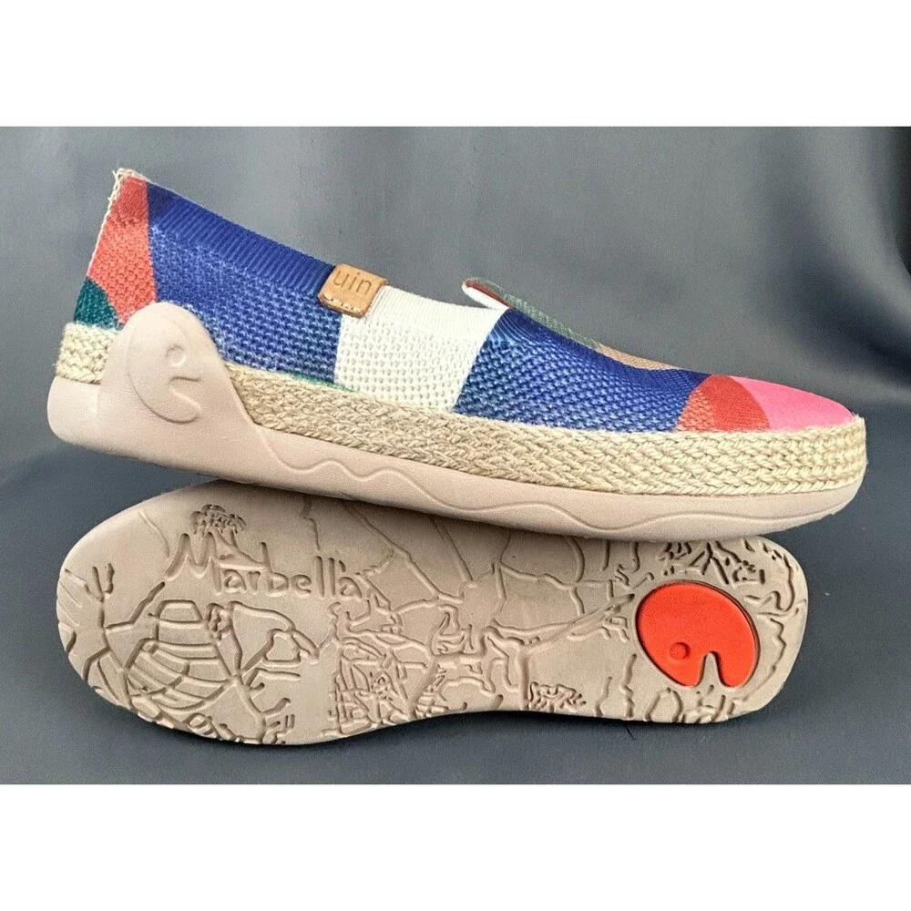 UIN Broad Leaf Marbella Bright Print Slip On Travel Shoes Size 8